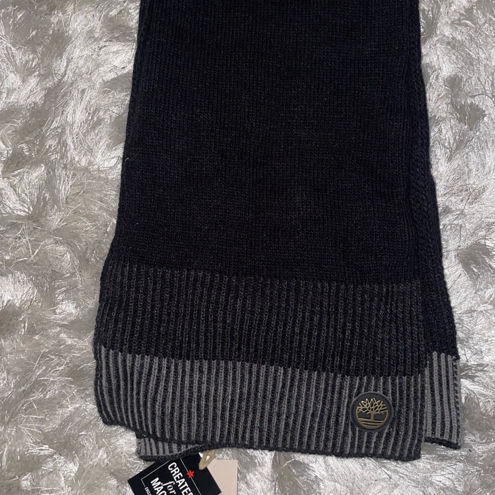 Timberland Ribbed Knit Scarf - Black and Gray